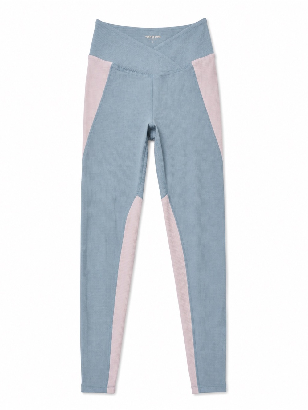 Year of Ours Colorblock High-Waist Leggings - Dusty Blue & Pale Pink Sz small